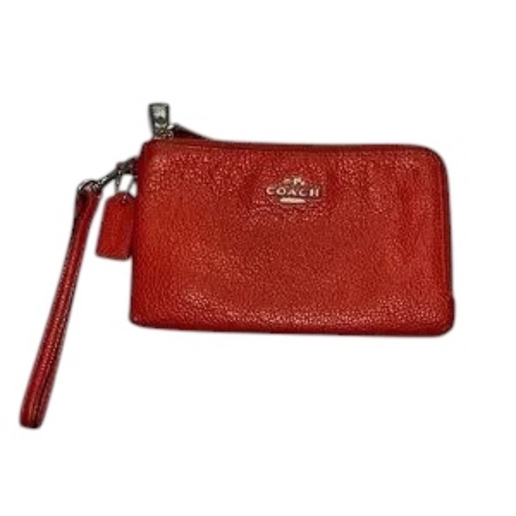Coach Red Pebbled Leather Double-Zip Wristlet EUC - Picture 1 of 14